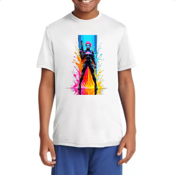 Camiseta Infanto Juvenil Guerreira espacial splash art - Imagem 4