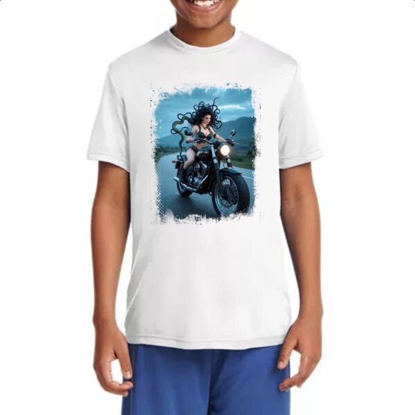 Camiseta Infanto Juvenil Medusa andando de moto - Imagem 4