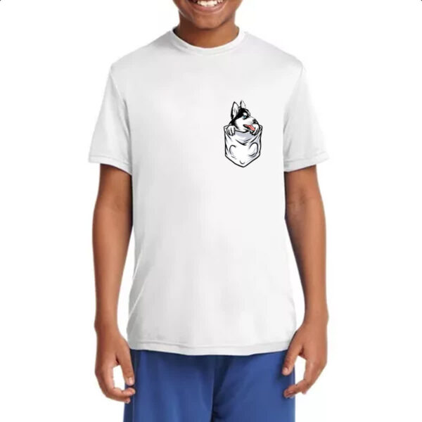 Camiseta Infanto Juvenil Cachorro Husk no bolso - Imagem 4