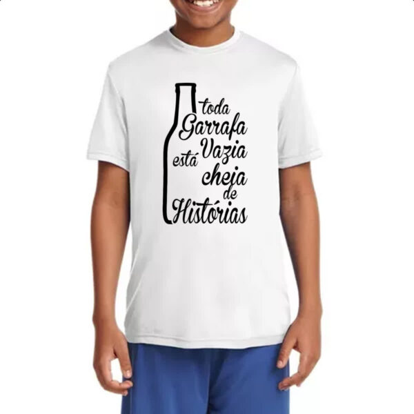 Camiseta Infanto Juvenil Toda Garrafa Vazia  tem Historia - Imagem 4