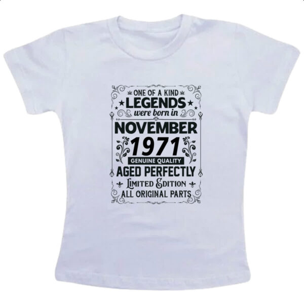 Camiseta Infanto Juvenil Legends Were Born NOV-1971