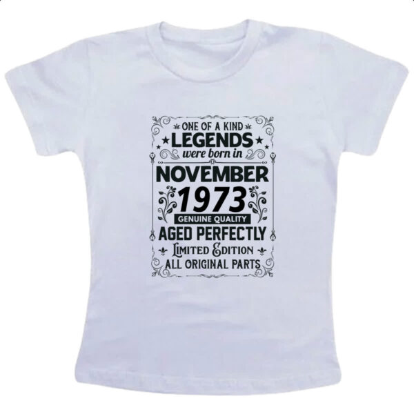 Camiseta Infanto Juvenil Legends Were Born NOV-1973