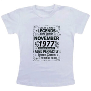 Camiseta Infanto Juvenil Legends Were Born NOV-1977