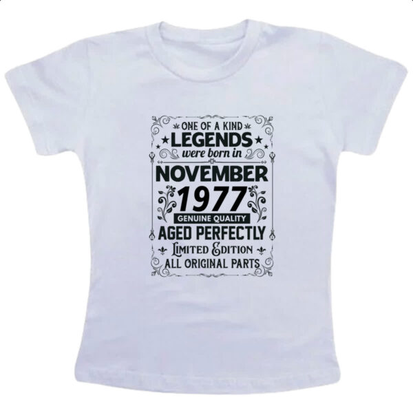 Camiseta Infanto Juvenil Legends Were Born NOV-1977