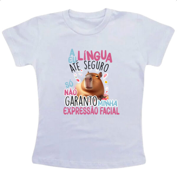 Camiseta Infanto Juvenil Capivara lingua eu seguro