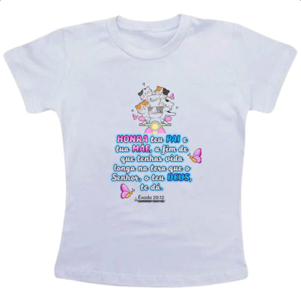 Camiseta Infanto Juvenil Versiculo Fofinho Honra teu pai e tua mae