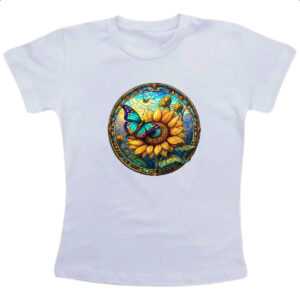 Camiseta Infanto Juvenil Vitral Borboleta e Girassol