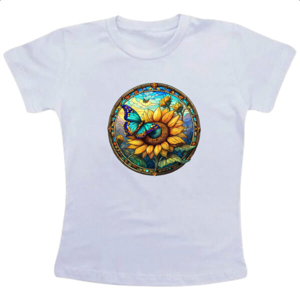 Camiseta Infanto Juvenil Vitral Borboleta e Girassol