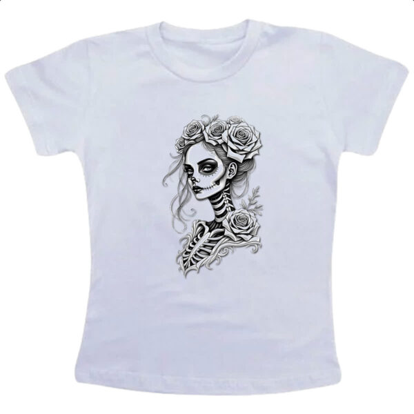 Camiseta Infanto Juvenil Catrina rosas grafite