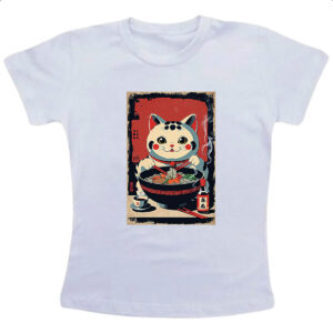 Camiseta Infanto Juvenil Gato Maneki-neko vintage lamen