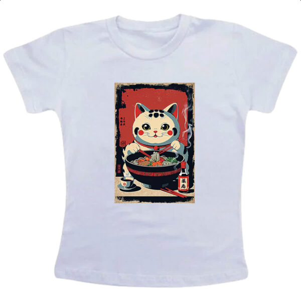 Camiseta Infanto Juvenil Gato Maneki-neko vintage lamen