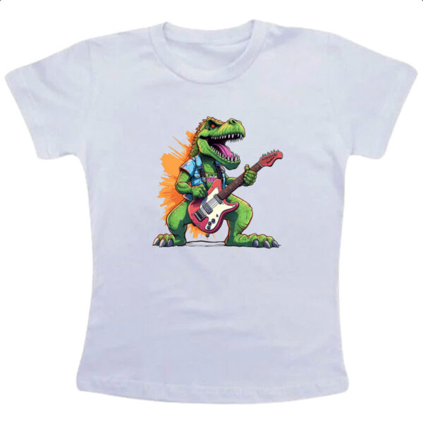 Camiseta Infanto Juvenil T-Rex Guitarrista