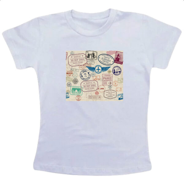 Camiseta Infanto Juvenil Viagem passaport stamp