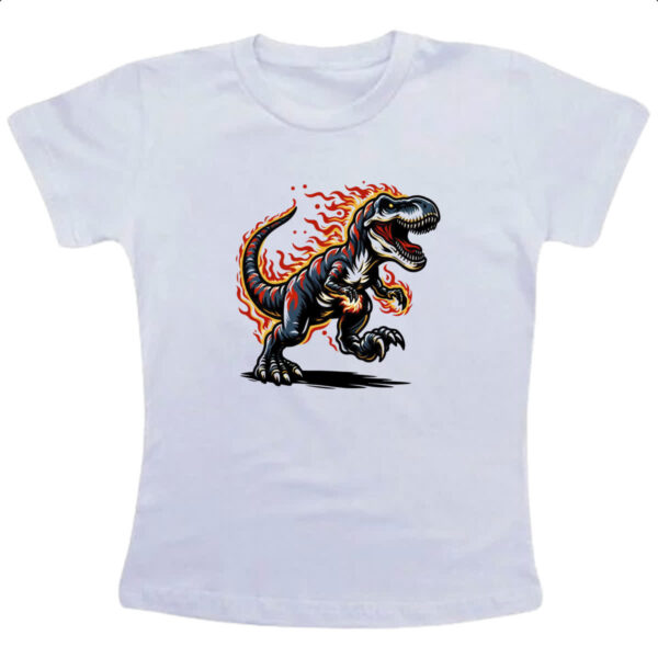 Camiseta Infanto Juvenil T-Rex flamejante