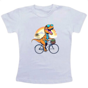Camiseta Infanto Juvenil T-Rex na bicicleta