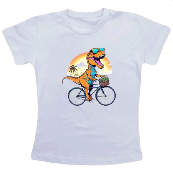 Camiseta Infanto Juvenil T-Rex na bicicleta
