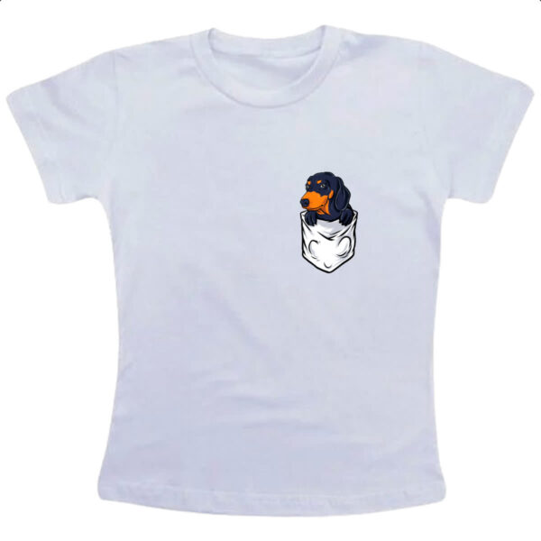 Camiseta Infanto Juvenil Cachorro Dachshund no bolso