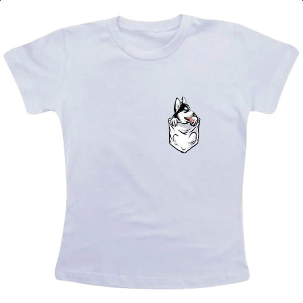 Camiseta Infanto Juvenil Cachorro Husk no bolso