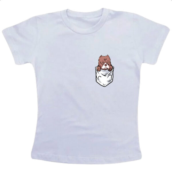 Camiseta Infanto Juvenil Cachorro PitBull no bolso