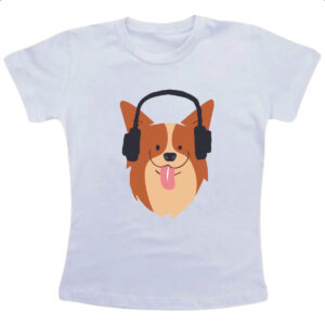 Camiseta Infanto Juvenil Cachorro fofo com fone de ouvido