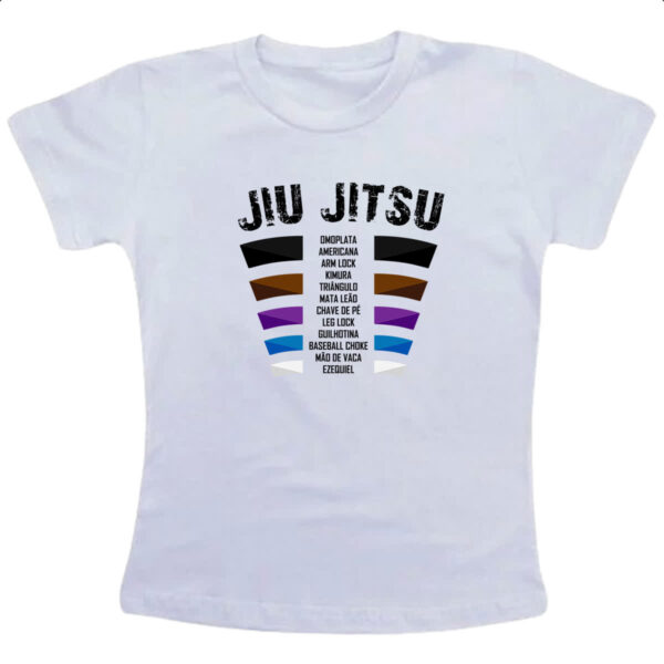 Camiseta Infanto Juvenil Jiu Jitsu faixas e golpes