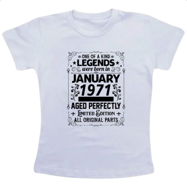 Camiseta Infanto Juvenil Legends Were Born JAN-1971