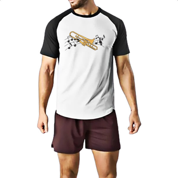 Camiseta Raglan Trombone notas musicais - Imagem 2