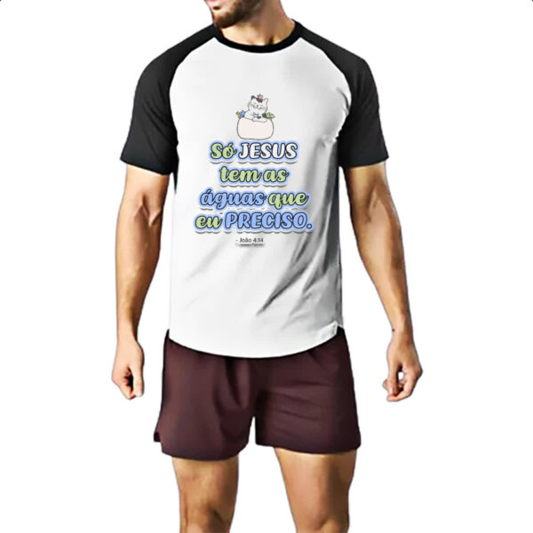 Camiseta Raglan Versiculo Fofinho So Jesus Tem - Imagem 2