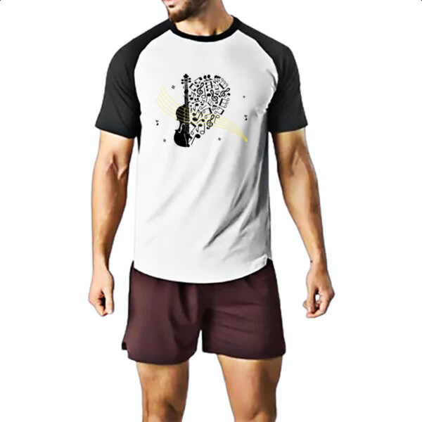 Camiseta Raglan Violino Silhueta Elementos Musicais - Imagem 2