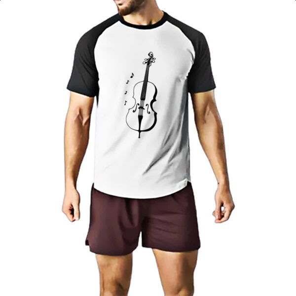 Camiseta Raglan Violino Silhuetta Notas Musicais - Imagem 2
