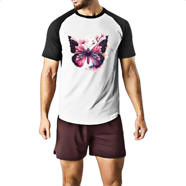 Camiseta Raglan Borboleta com flores rosas - Imagem 2