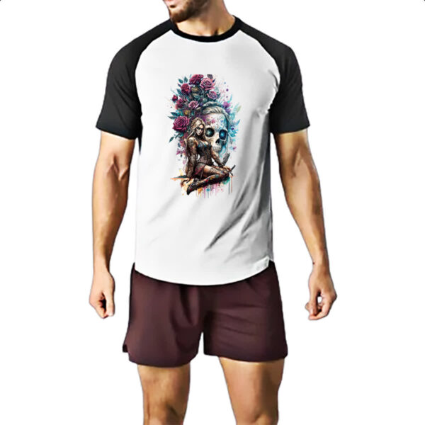 Camiseta Raglan Catrina Rosas Splash Art - Imagem 2