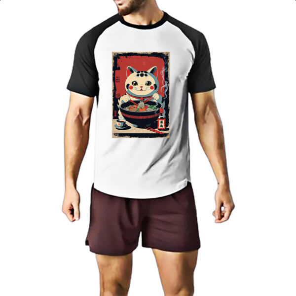 Camiseta Raglan Gato Maneki-neko vintage lamen - Imagem 2