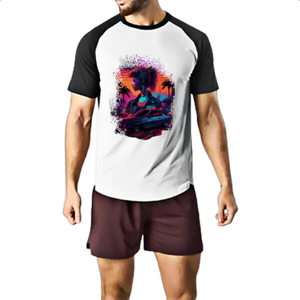 Camiseta Raglan Girl Muscle Car Neon Art - Imagem 2