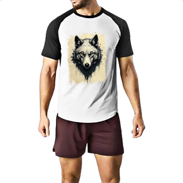 Camiseta Raglan Lobo face pintura em papiro - Imagem 2