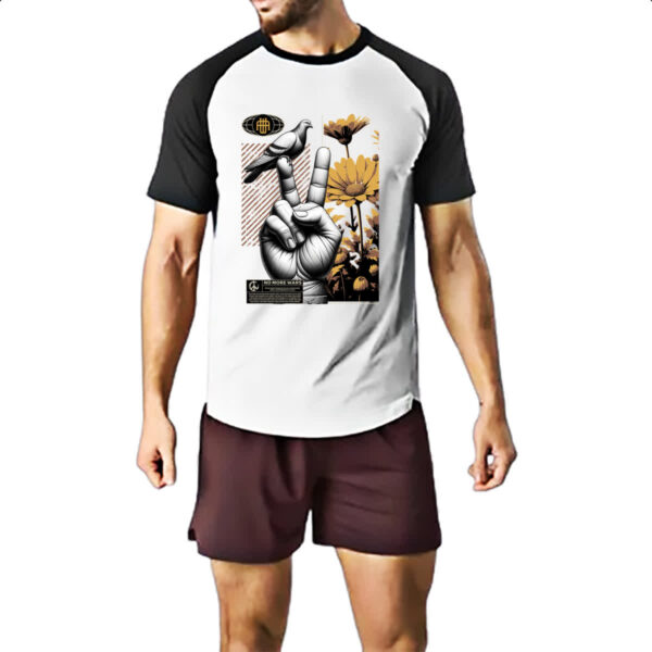 Camiseta Raglan No more wars peace and bird - Imagem 2