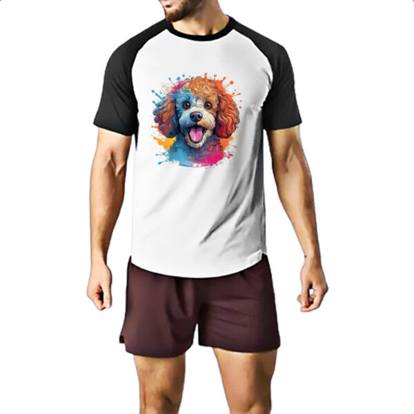 Camiseta Raglan Poodle watercolor art - Imagem 2