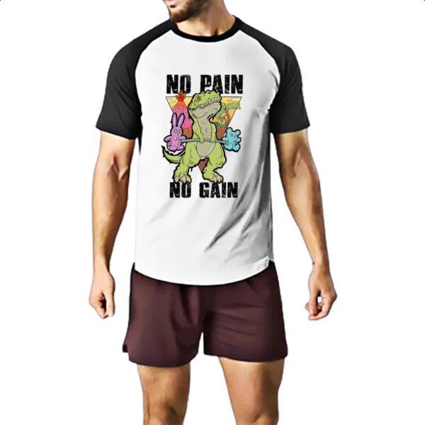 Camiseta Raglan Dinossauro No Pain No Gain - Imagem 2