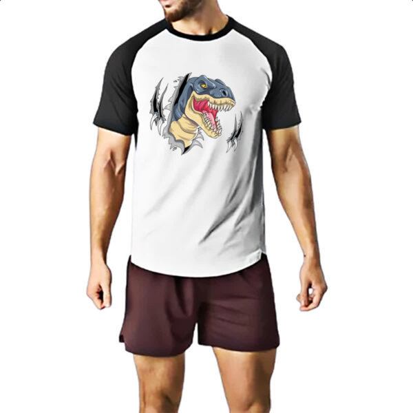 Camiseta Raglan T-Rex rasgando a camisa - Imagem 2