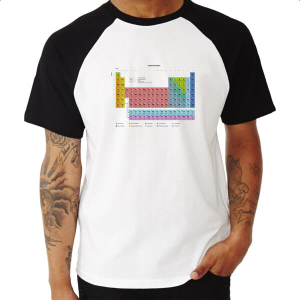 Camiseta Raglan Tabela periodica colorida - Imagem 3