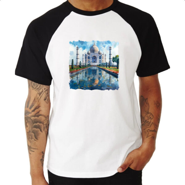 Camiseta Raglan Taj Mahal watercolor - Imagem 3