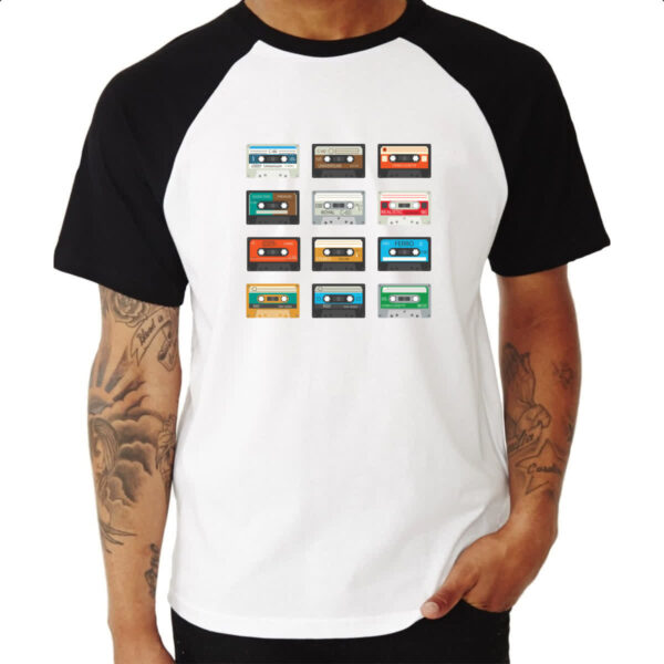 Camiseta Raglan Tapes Fitas K7 Vintage - Imagem 3