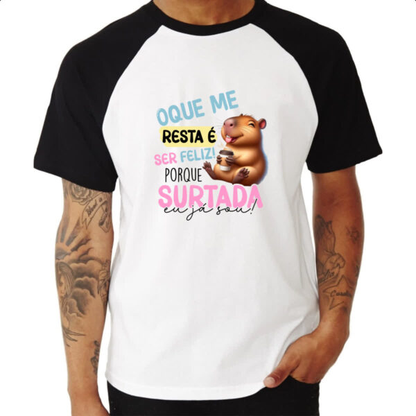 Camiseta Raglan Capivara resta ser feliz - Imagem 3