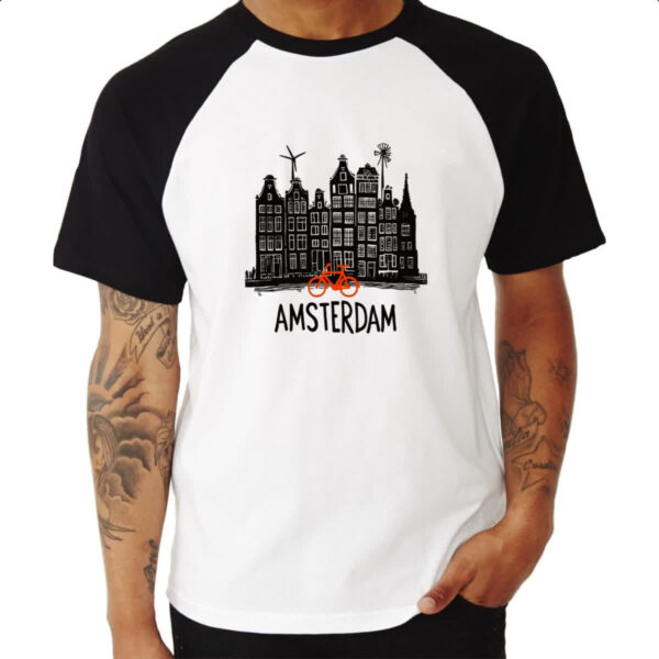 Camiseta Raglan Amsterdam Pintura Nanquim - Imagem 3