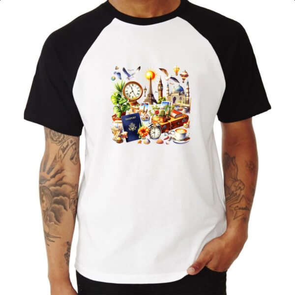 Camiseta Raglan Viagem passaporte turismo - Imagem 3