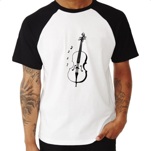 Camiseta Raglan Violino Silhuetta Notas Musicais - Imagem 3