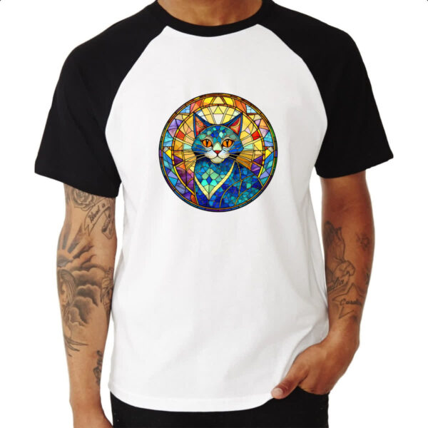 Camiseta Raglan Vitral Gato - Imagem 3