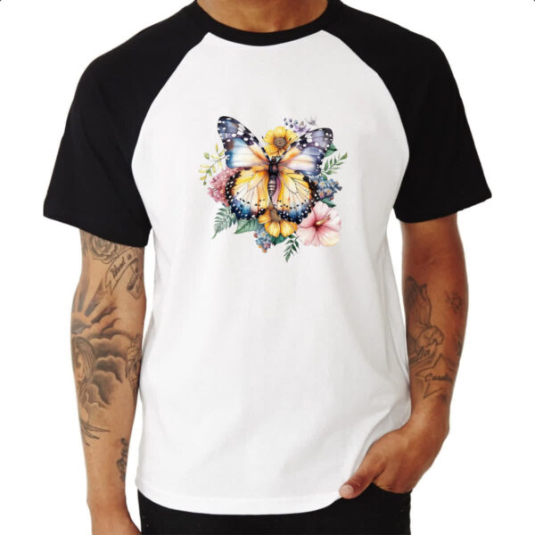 Camiseta Raglan Borboleta na flor - Imagem 3