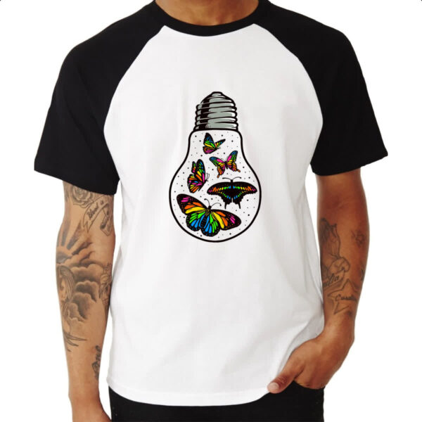 Camiseta Raglan Borboletas em lampada - Imagem 3