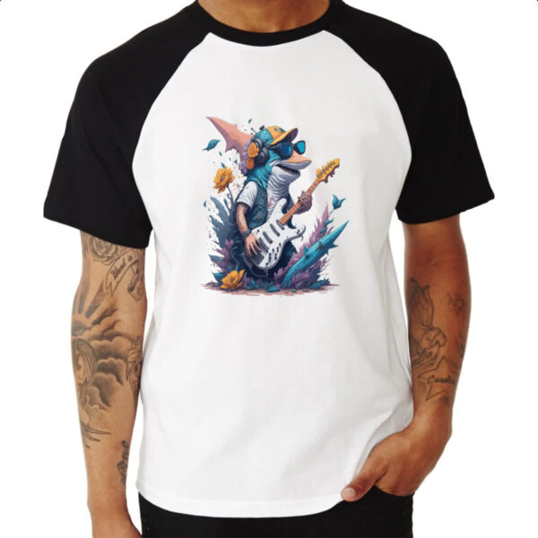 Camiseta Raglan Tubarao guitarrista - Imagem 3